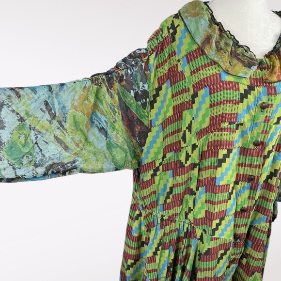 URU Silk Art Wear Dress Made In USA Asymmetrical Boho Patchwork One Size - Picture 7 of 10